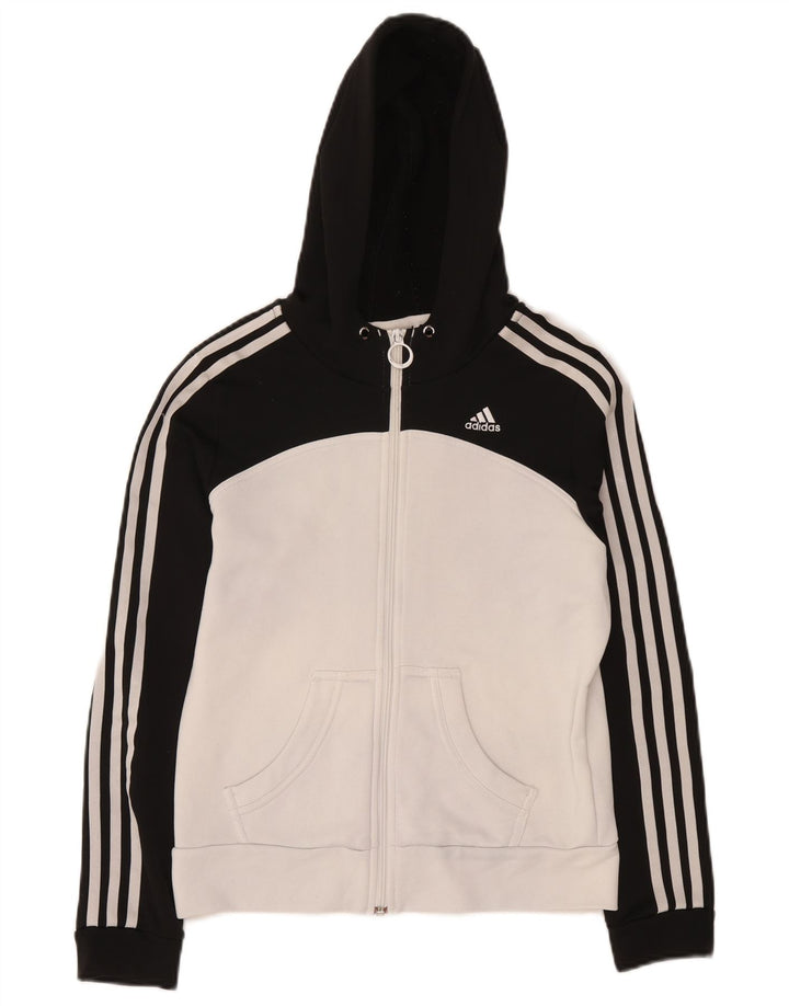Adidas Womens Zip Hoodie Sweater UK 12 Medium Black Colourblock Polyester