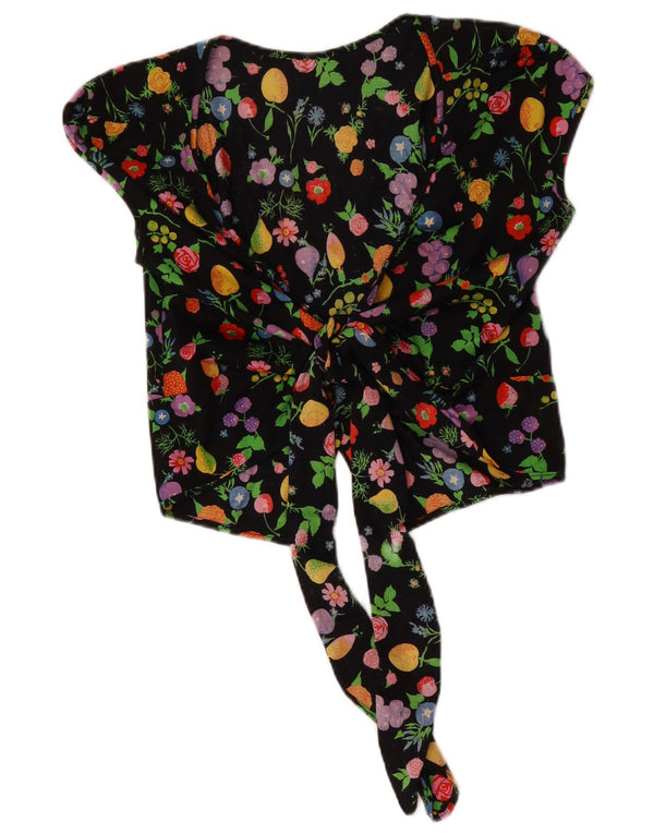 Vintage Kvinders Crop Wrap Cardigan Top UK 14 Medium Black Floral