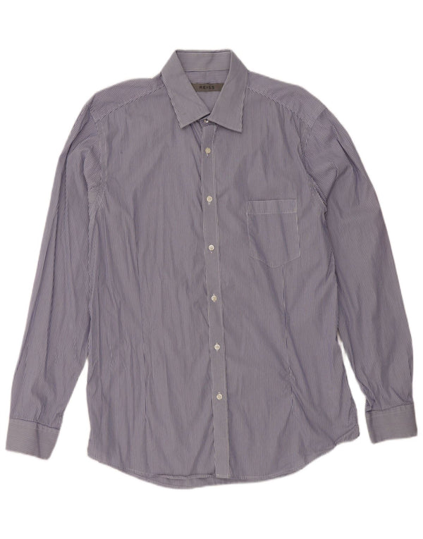 Reiss Mens Shirt Large Navy Blue Pinstripe Cotton