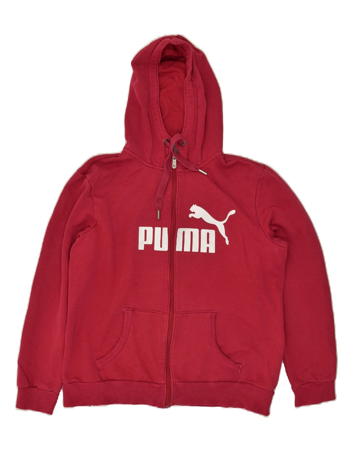 PUMA Womens Graphic Zip Hoodie Sweater UK 16 Large Red Polyester | Vintage Puma | Thrift | Second-Hand Puma | Used Clothing | Messina Hembry 