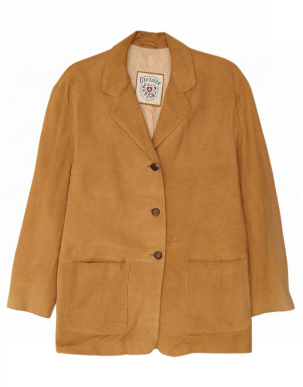 Vintage Damen 3-Knopf-Wildleder-Blazerjacke UK 14 Mittelbeiges Leder