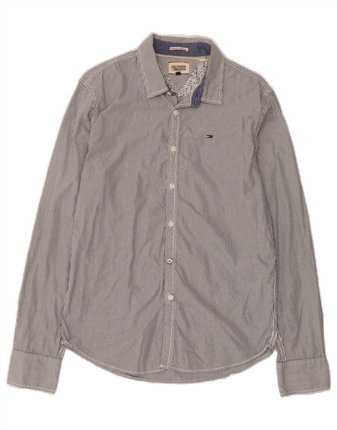 TOMMY HILFIGER Mens Shirt Medium Blue Striped Cotton Vintage Tommy Hilfiger and Second-Hand Tommy Hilfiger from Messina Hembry 