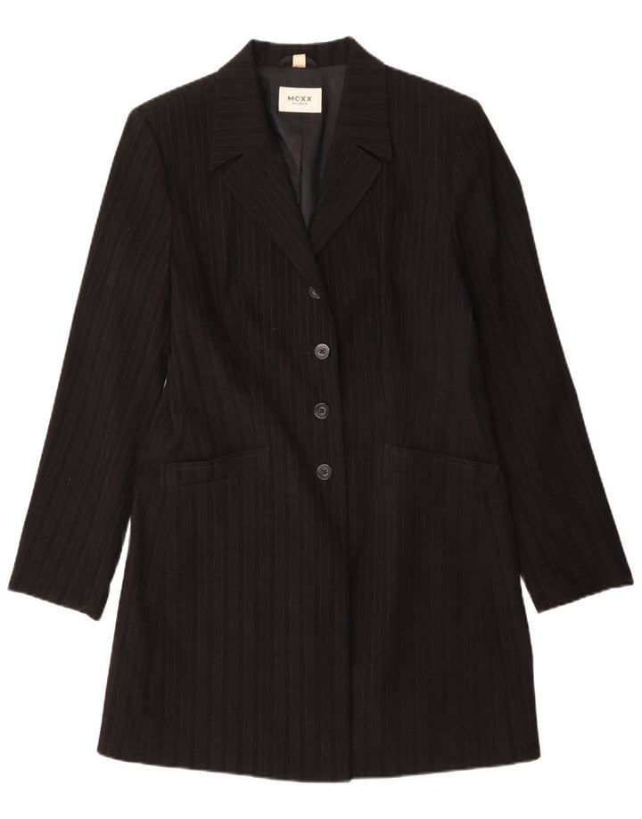 Mexx Womens Overcoat UK 16 Large Black Striped Polyester