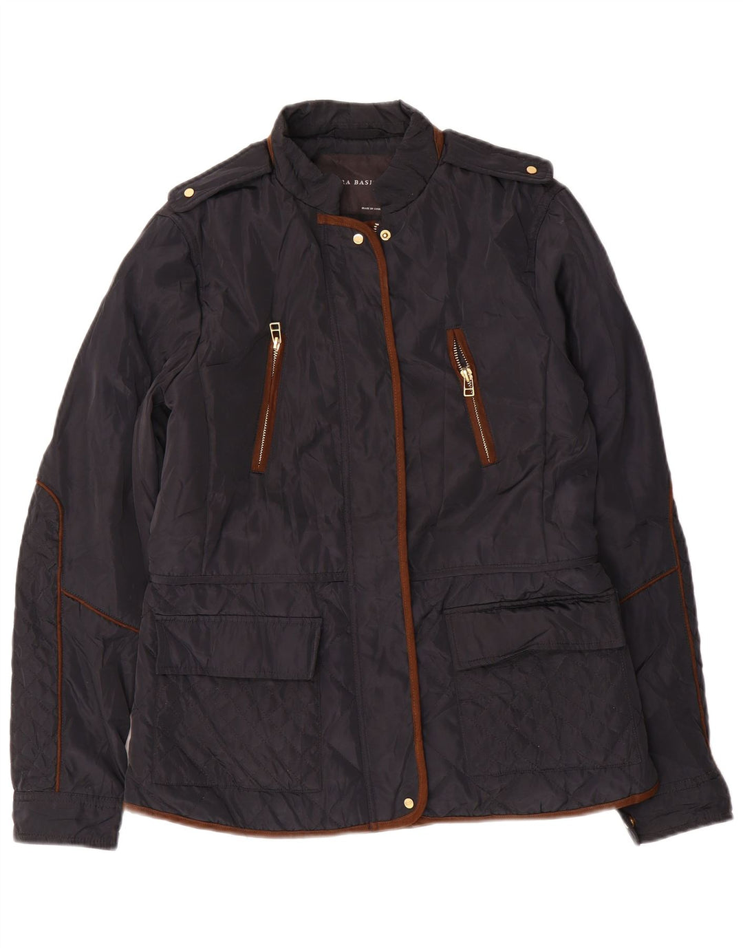 Zara Womens Military Jacket UK 14 Large Navy Blue Polyester