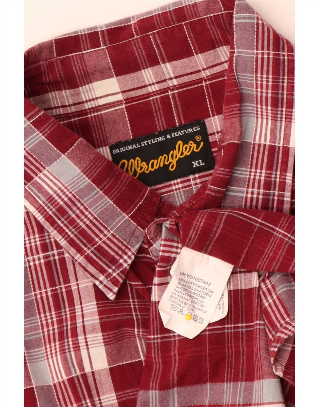 Wrangler Mens Short Sleeve Shirt XL Red Check Cotton