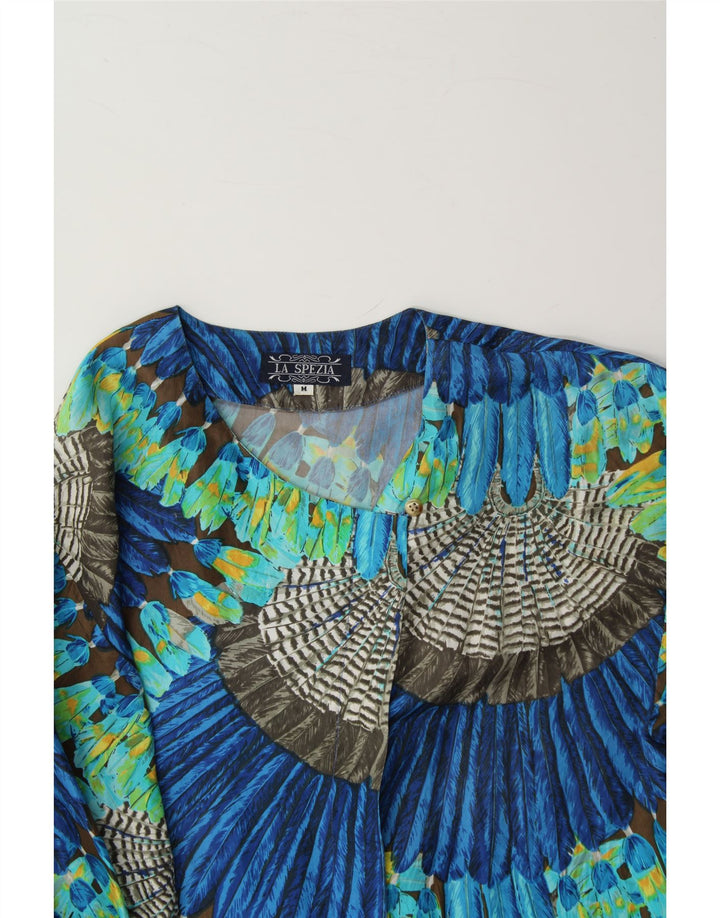 VINTAGE Womens Abstract Pattern Shirt Blouse UK 14 Medium Blue Viscose Vintage Vintage and Second-Hand Vintage from Messina Hembry 
