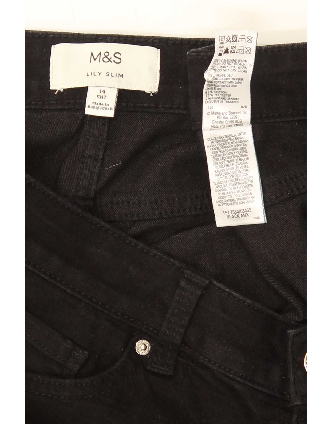 Marks & Spencer Womens Short Slim Jeans UK 14 Medium W30 L27 Black Cotton