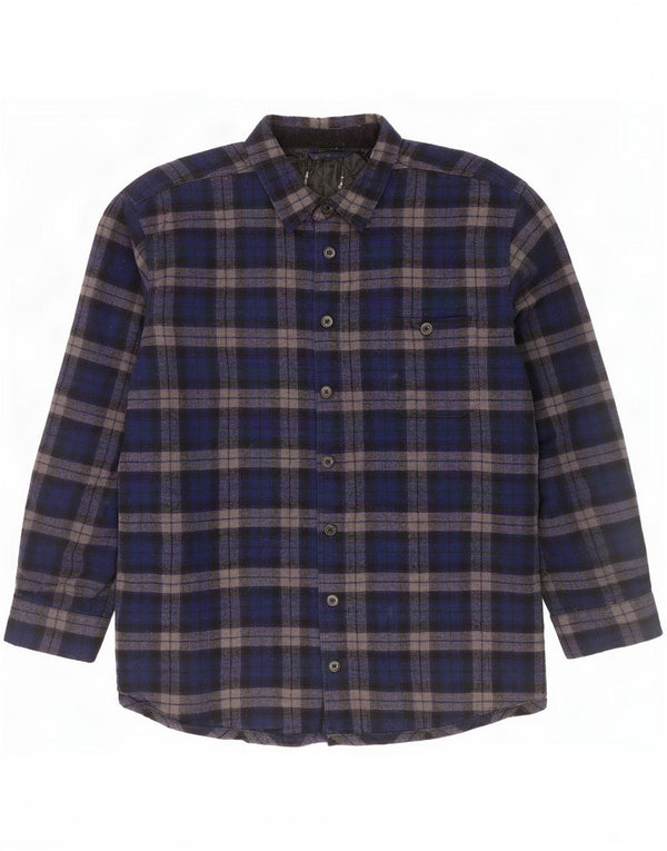 vintage Mens Lumberjack Flanelle Chemise Moyen Bleu Marine Chevron Coton