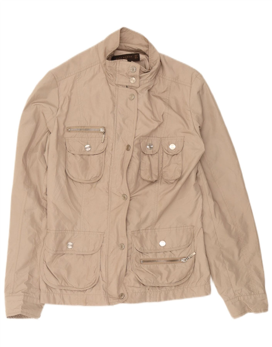 Zara Womens Utility Jacket UK 14 Large Beige Cotton