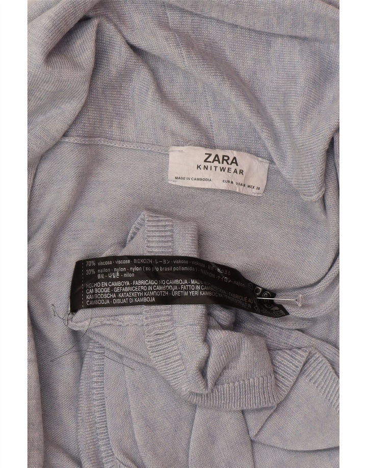 Zara Womens Longline Cardigan Sweater UK 14 Medium Blue Viscose