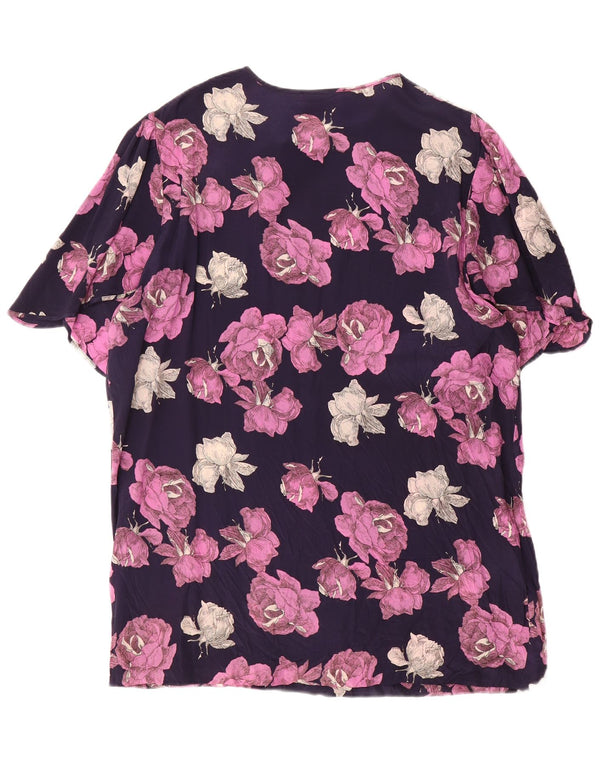 ELENA MIRO Camicetta da donna con fiocco lungo con fiocco UK 20 2XL Blu navy floreale