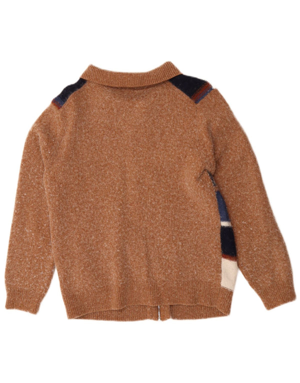 Reiss Womens Zip Neck Jumper Sweater UK 14 Medium Brown Geometric