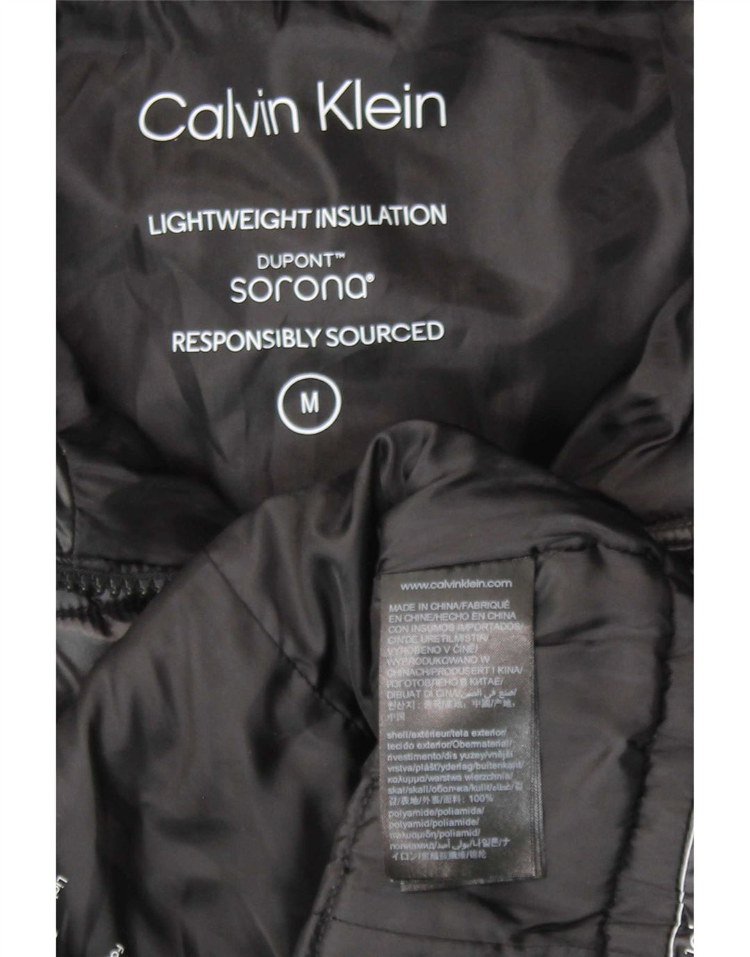 Giacca imbottita con cappuccio da donna Calvin Klein UK 14 media nera in poliammide