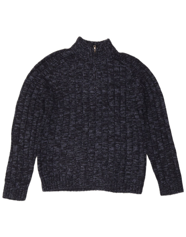 Marks & Spencer Mens Zip Neck Jumper Sweater XL Navy Blue Flecked Acrylic