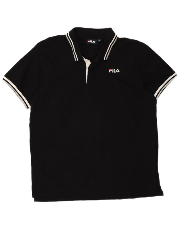 Fila Mens Polo Shirt XL Black Striped Cotton