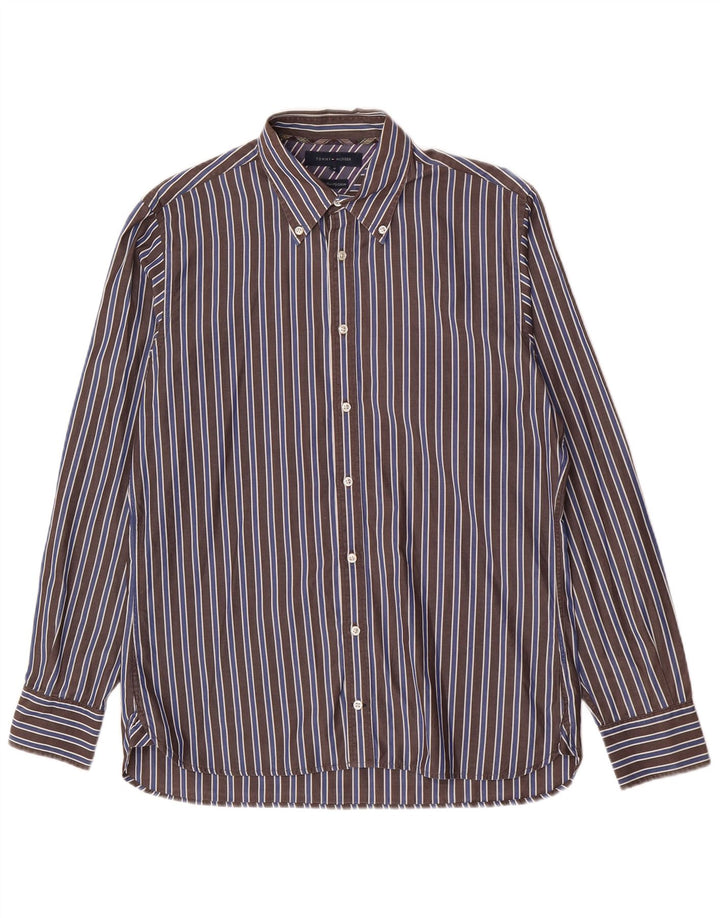 Camicia da uomo Tommy Hilfiger in cotone a righe marrone medio