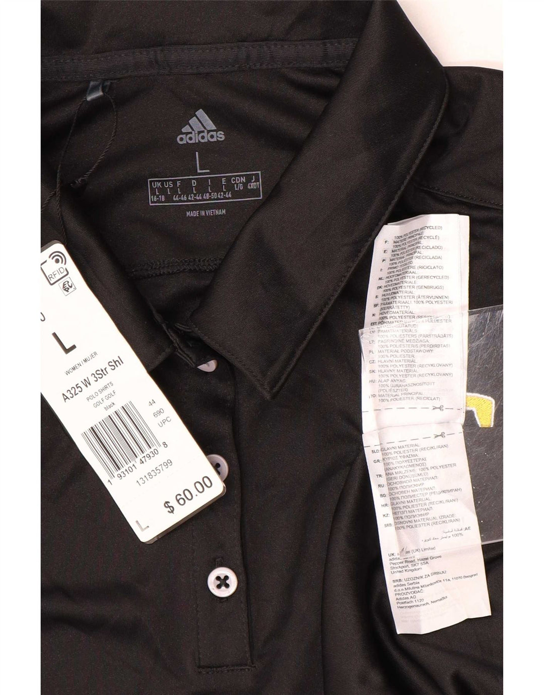 Adidas Dame Polo Shirt UK 16/18 Large Black Polyester