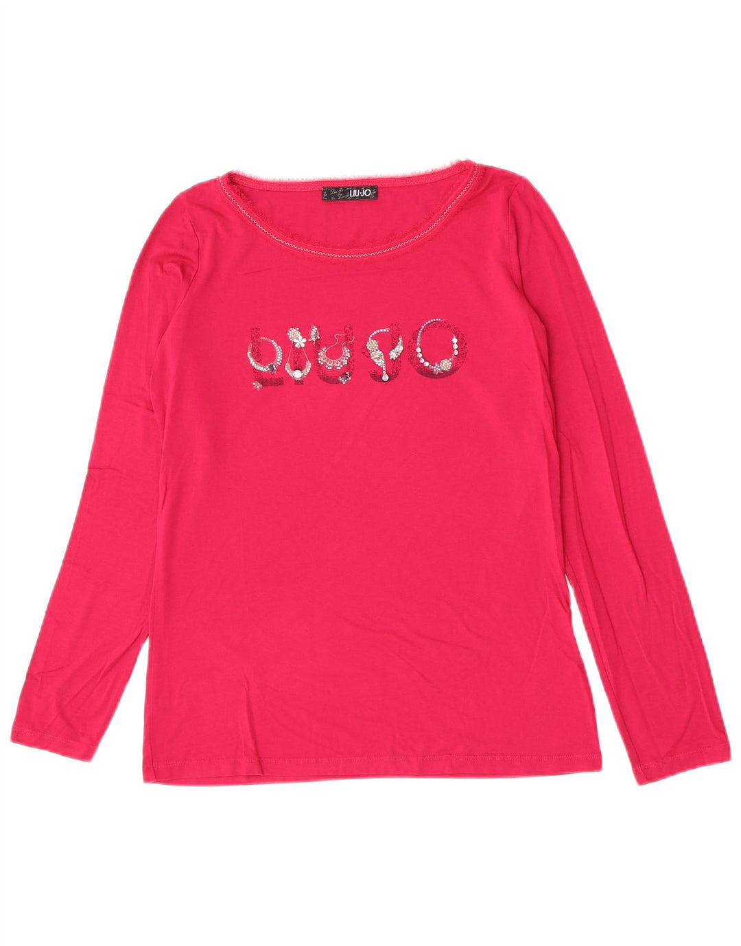 Liu Jo Womens Regular Graphic Top Long Sleeve IT 44 Medium Pink Viscose