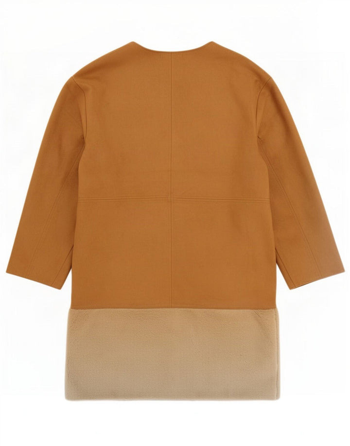 Zara Mujer Abrigo UK 44 Marrón Medio Poliéster Color Block