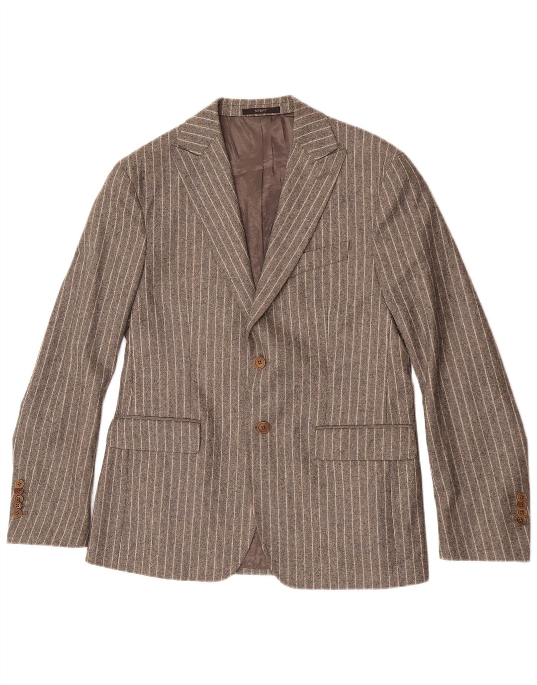 Seventy Mens 2 Button Blazer Jacket IT 50 Large Grey Striped Wool