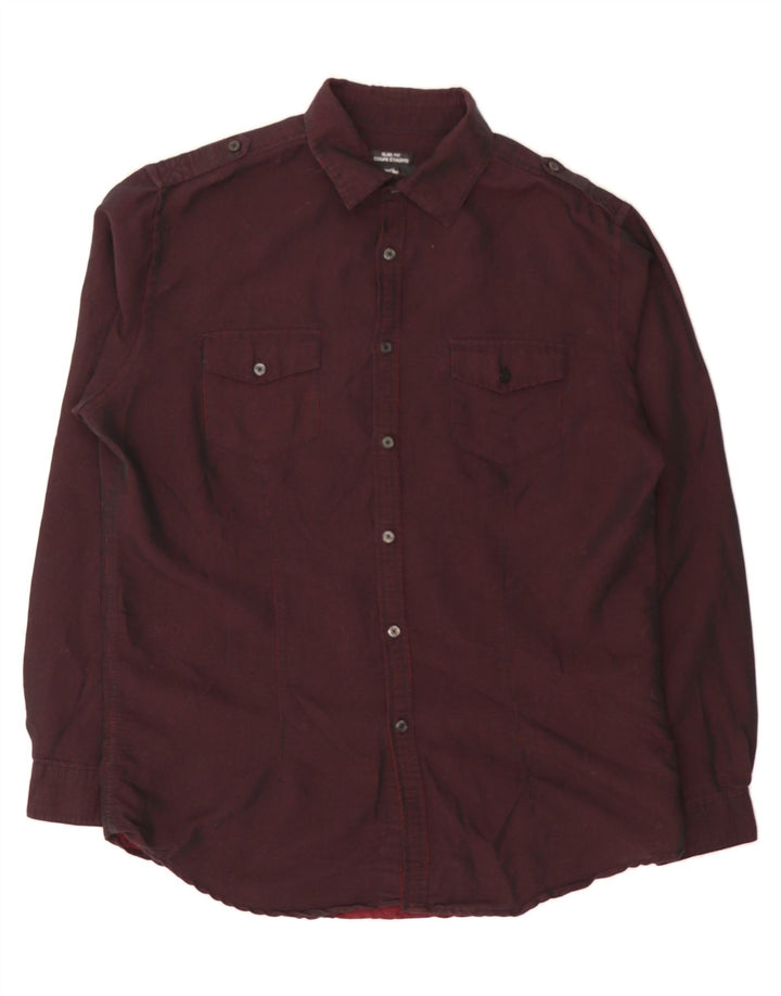 MOSSIMO Mens Slim Fit Military Shirt Large Maroon Gingham Cotton Vintage Mossimo and Second-Hand Mossimo from Messina Hembry 
