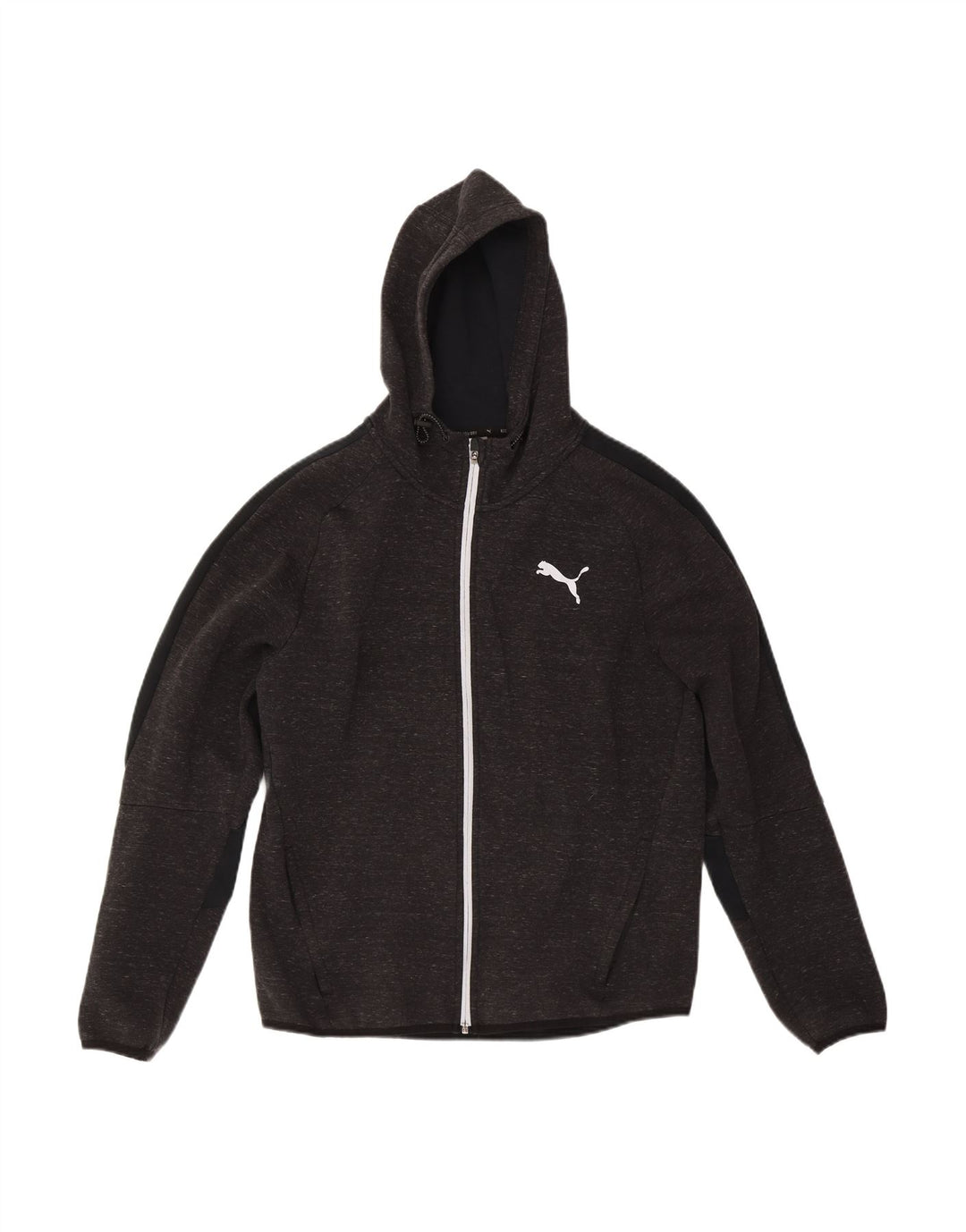 Suéter masculino PUMA com capuz e zíper grande cinza colorblock algodão