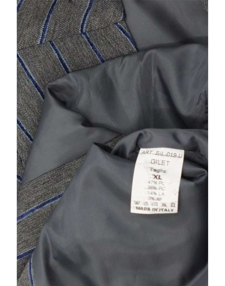 Sirmoney Mens Waistcoat XL Grey Striped Polyester