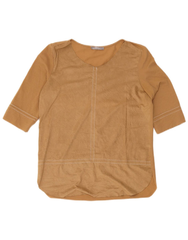 Zara Blusa Feminina Top UK 10 Pequena Marrom