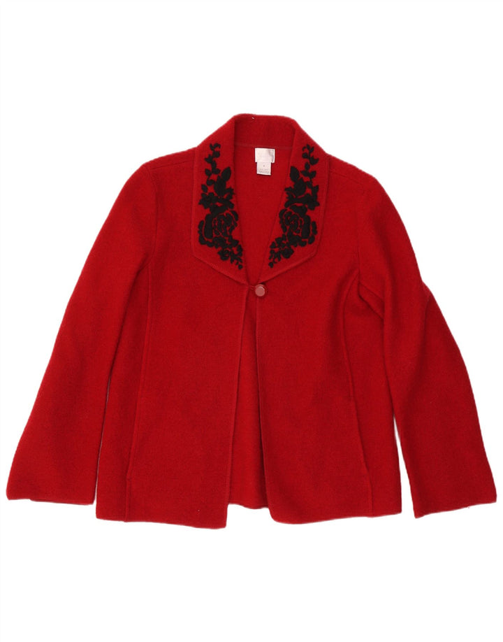 VINTAGE Womens 1 Button Blazer Jacket UK 14 Medium Red Floral Wool