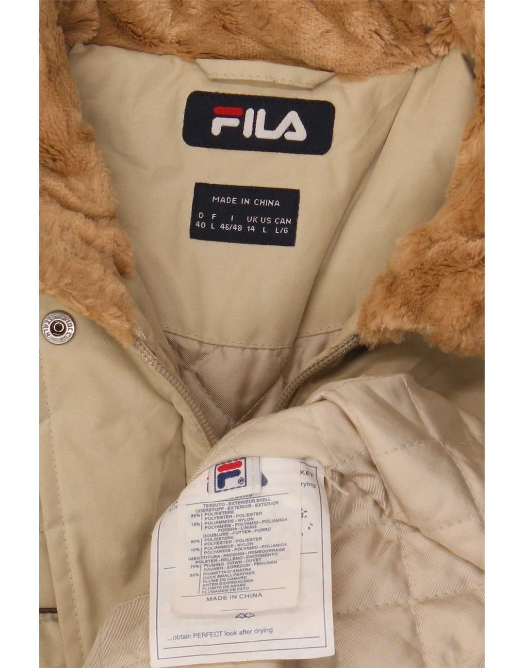 Fila Damen Wattierter Mantel UK 14 Large Beige Polyester