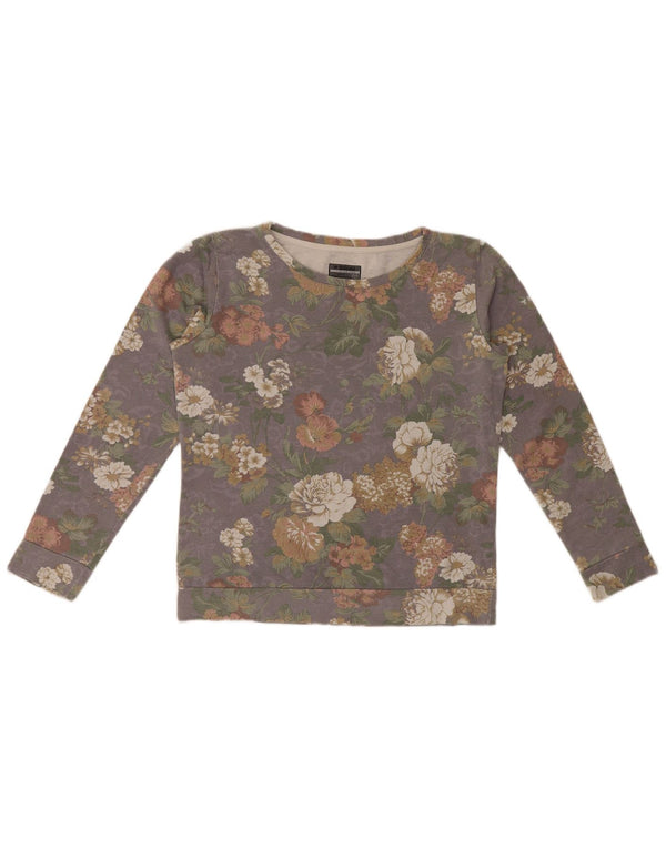 Brugi Damen-Sweatshirt-Pullover aus mittelgrauer, geblümter Baumwolle