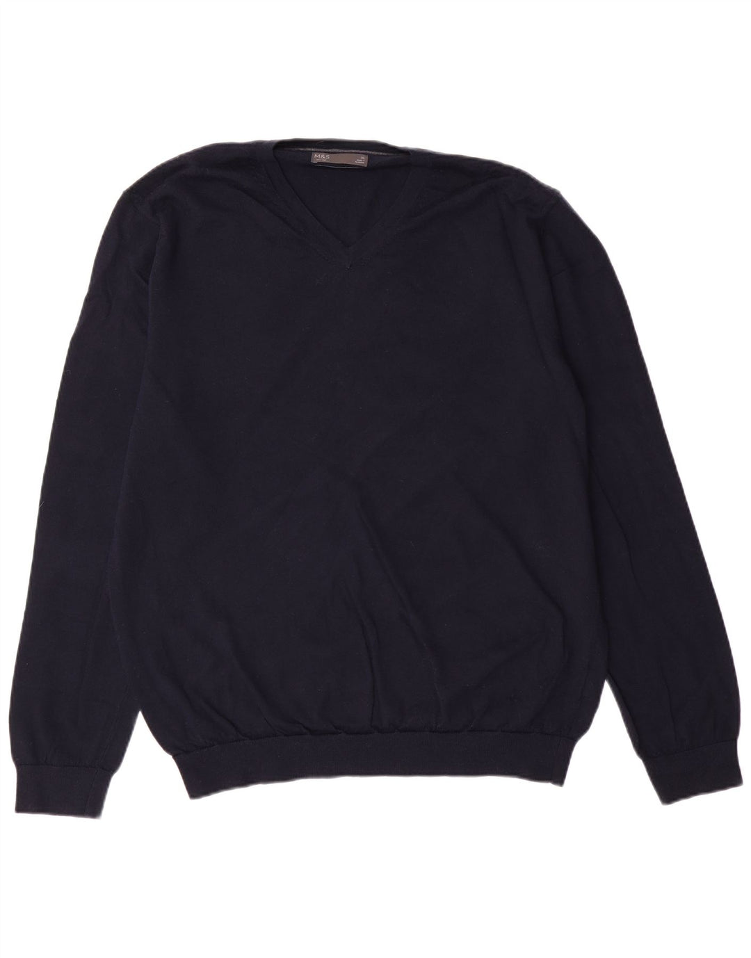 MARKS & SPENCER Mens V-Neck Jumper Sweater XL Navy Blue Classic