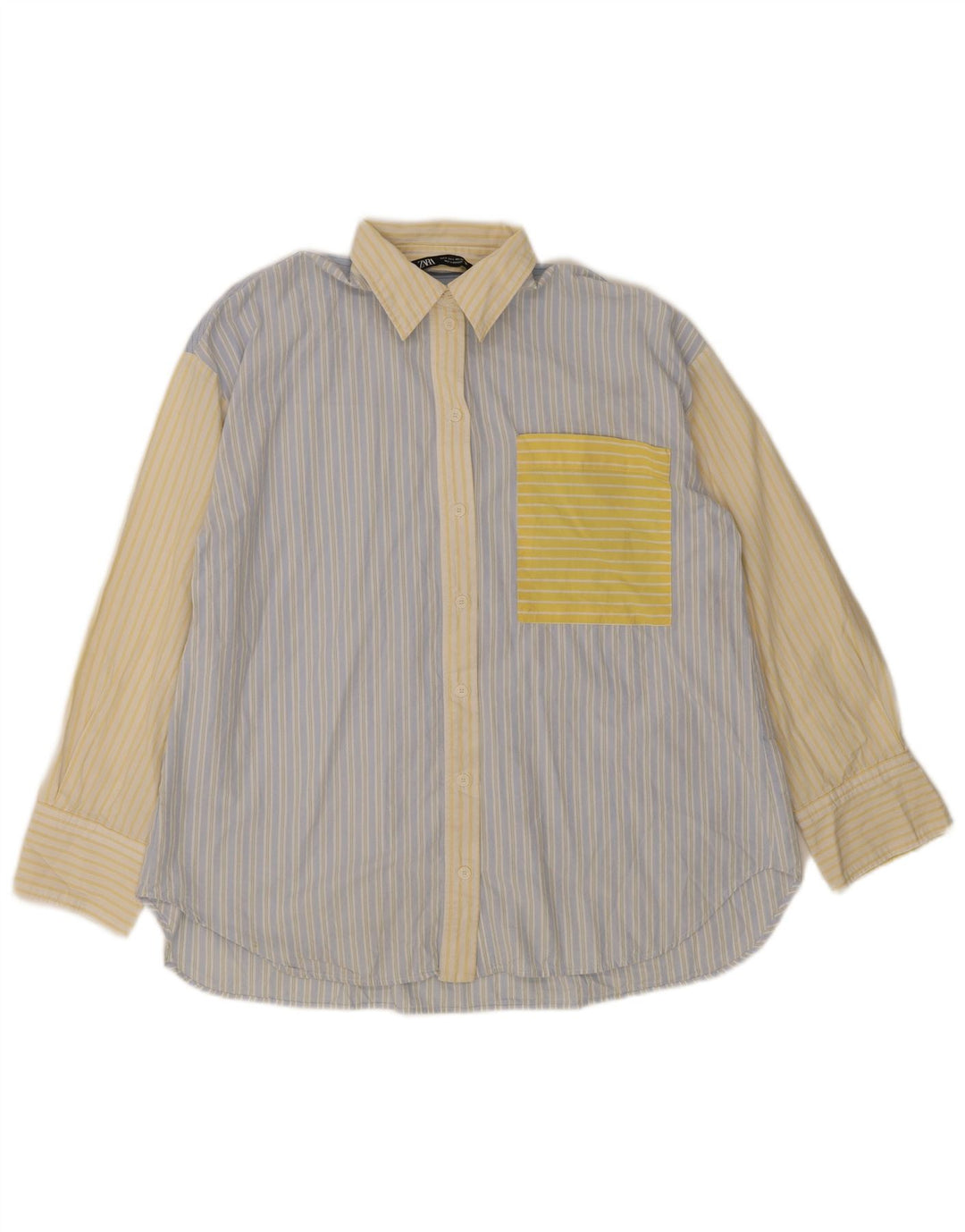 Zara Womens Oversized Shirt UK 10 Small Blue Striped Cotton