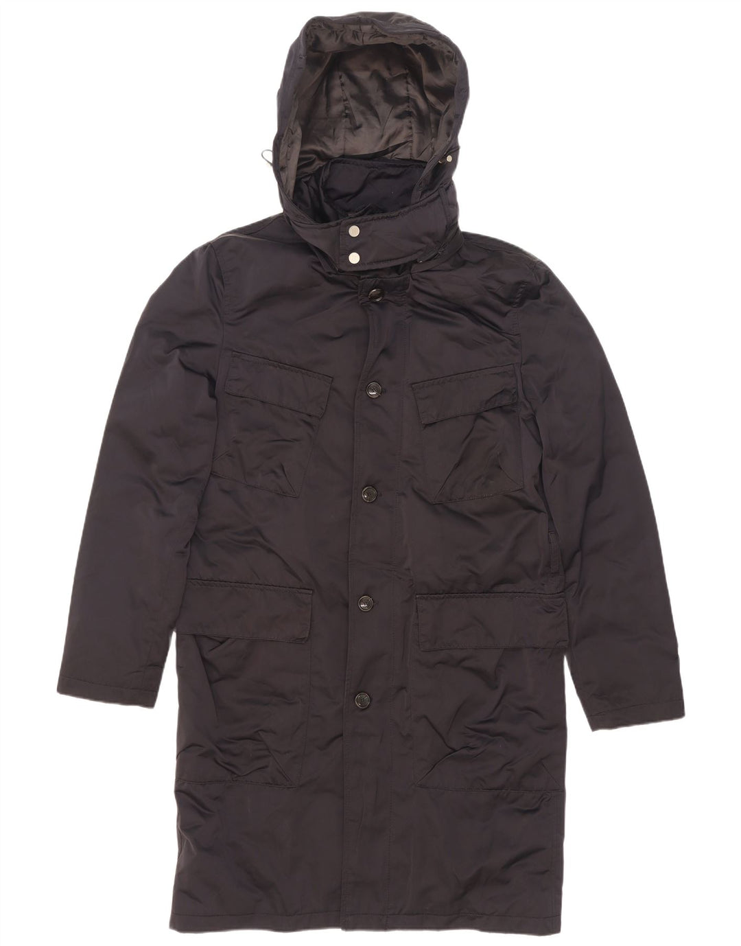 Zara Herre hættepolstret frakke UK 38 Medium Navy Blue Polyester