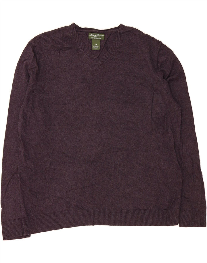 EDDIE BAUER Mens V-Neck Jumper Sweater Large Purple Cotton Vintage Eddie Bauer and Second-Hand Eddie Bauer from Messina Hembry 