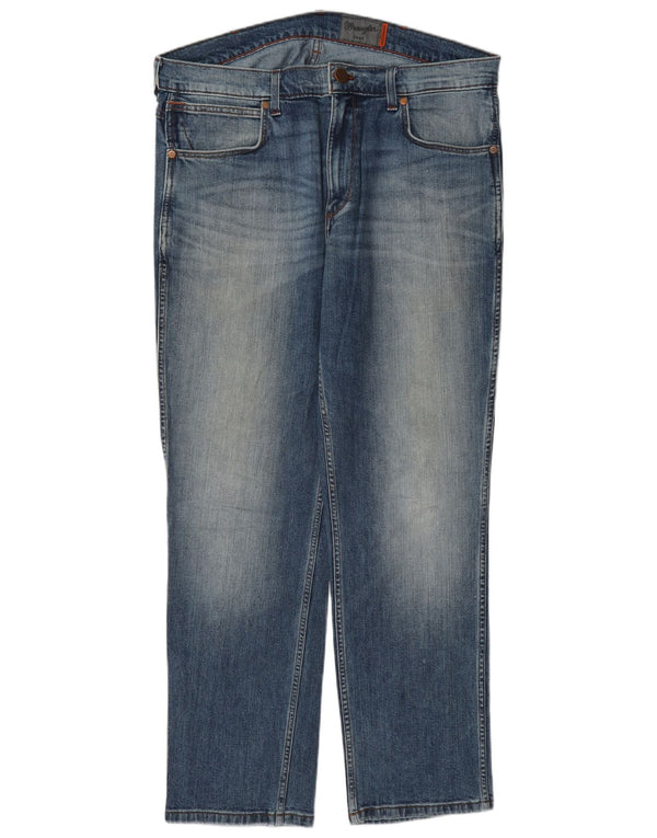 Wrangler Mens Greensboro Straight Jeans W36 L30 kék pamut