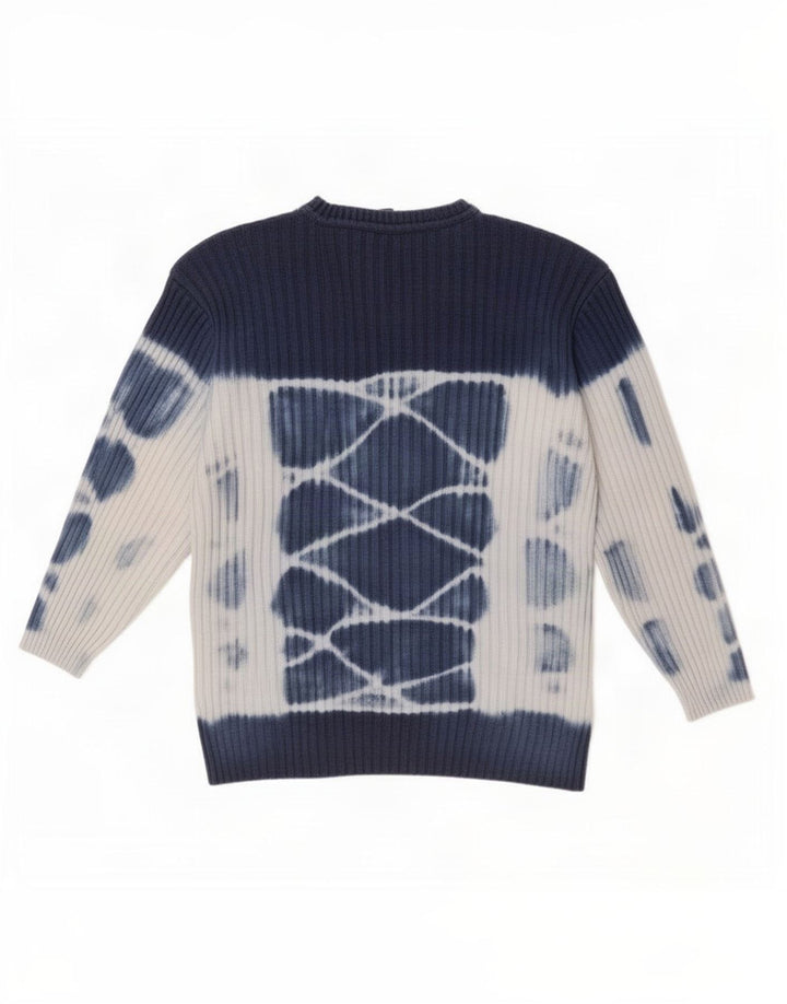 Vintage Mens Crew Neck Jumper Sweater Medium Navy Blue Tie Dye Cotton