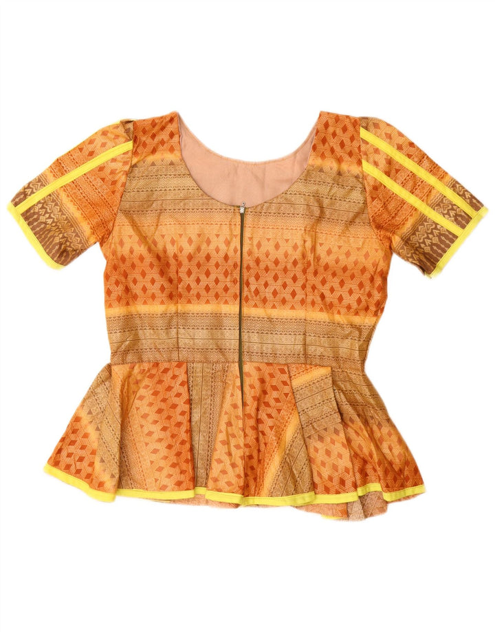 Vintage Womens Blouse Top UK 12 Medium Orange Geometric
