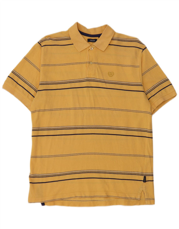 IZOD Mens Polo Shirt Medium Yellow Striped Cotton