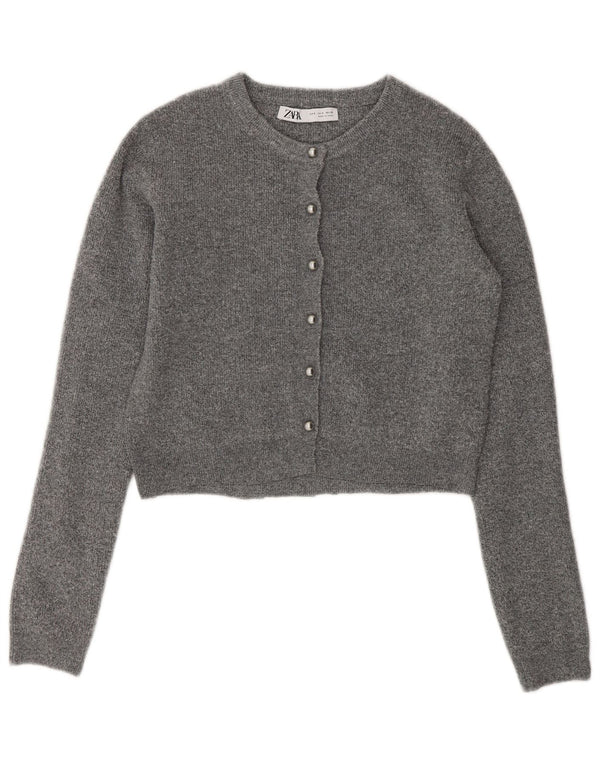 Zara Womens Crop Cardigan Sweater UK 10 Small Grey