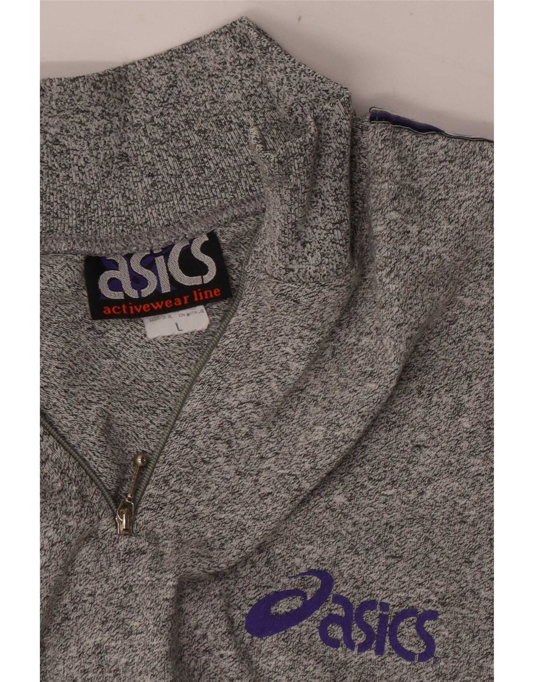 Asics Mens Graphic Zip Neck Sweatshirt Jumper Large Grey Flecked Cotton