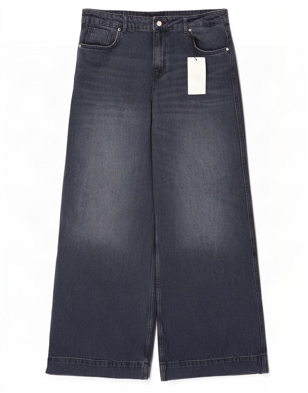 Zara Jeans feminino cintura alta com perna larga EU 40 médio W30 L32 algodão azul marinho