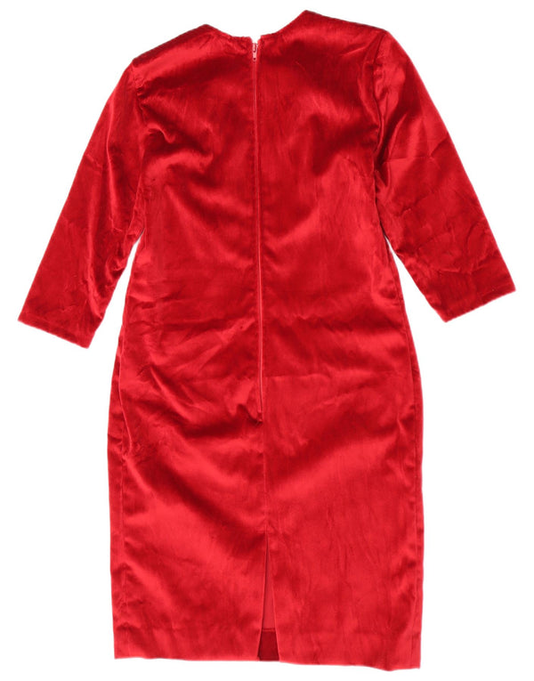 Vintage kvinders 3/4 ærmer velour skede kjole UK 12 medium rød