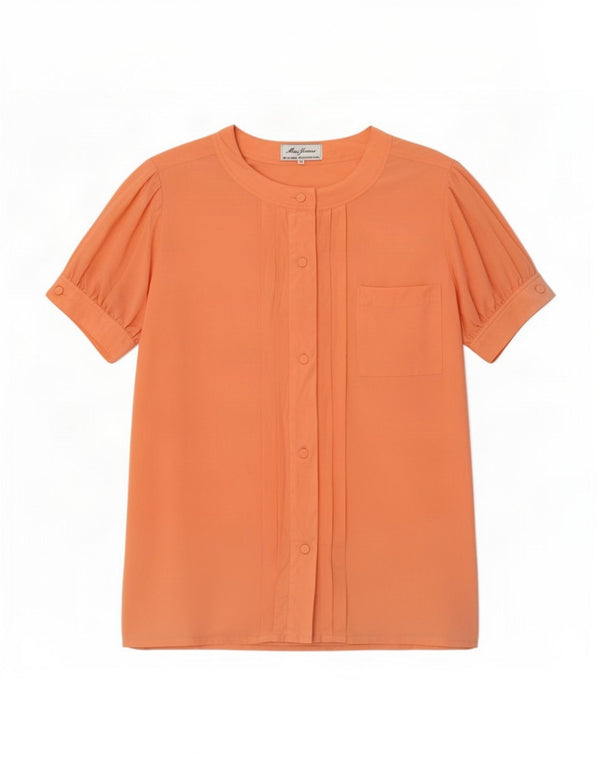 vintage Femme Chemise À Manches Courtes Blouse IT 46 Grande Soie Orange