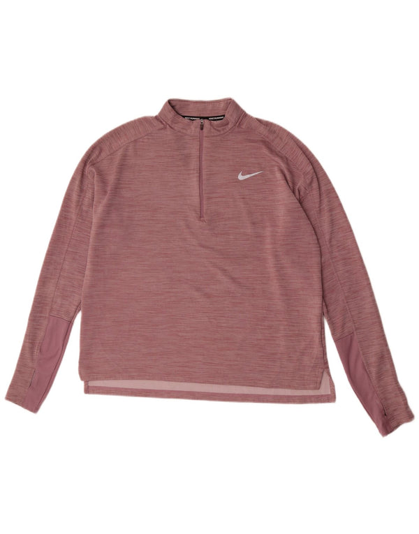 Nike Damen Dri Fit Lauf-Pullover-Trainingsanzug-Oberteil, UK 16, Größe L, rosa gefleckt