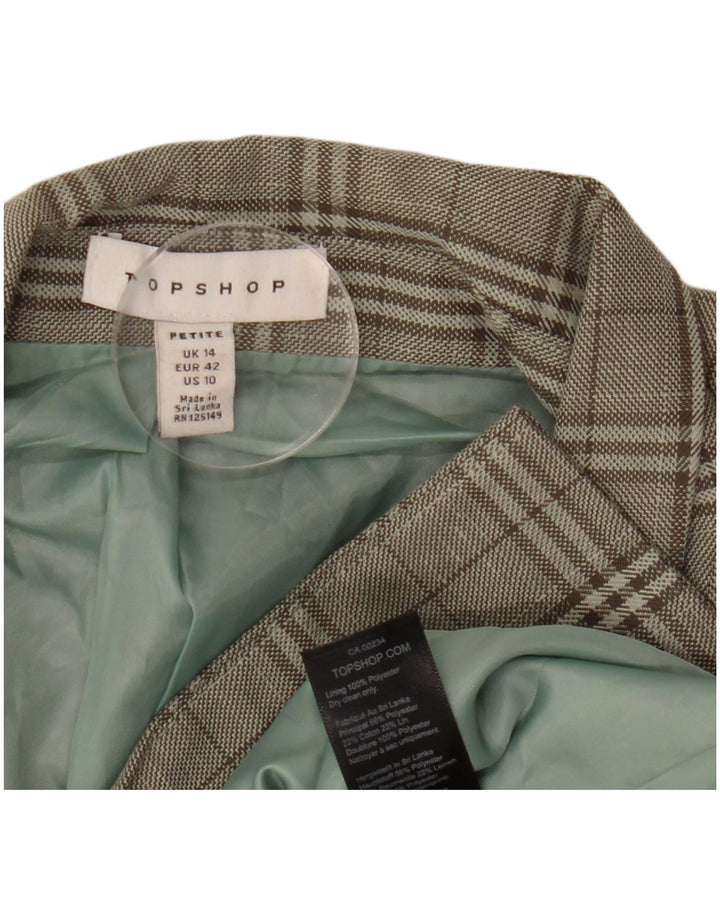 Topshop Womens Petite Double Breasted Blazer Jacket UK 14 Large Green Check