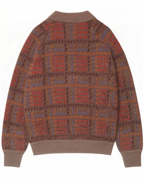 Vintage Mens Cardigan Sweater Medium Multicoloured Check