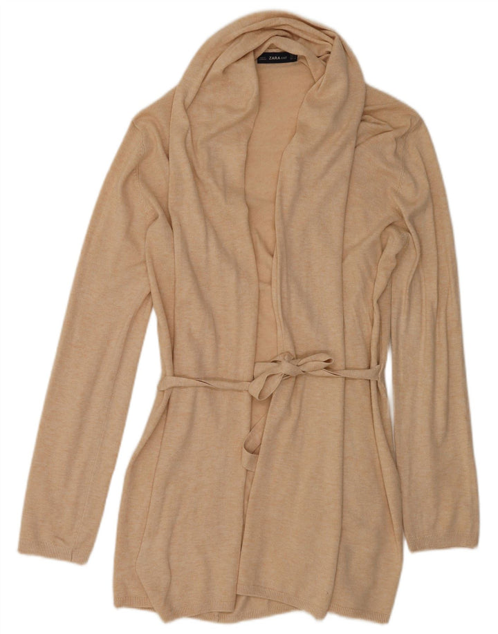 Zara Womens Longline Cardigan Sweater UK 12 Medium Beige Viscose