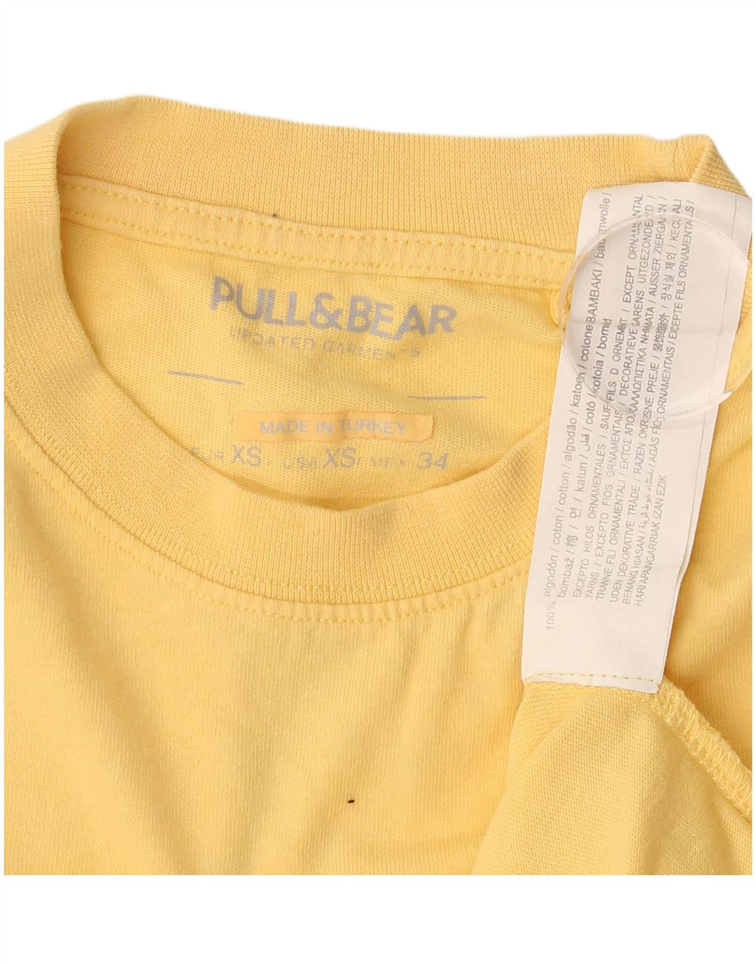 PULL & BEAR Mens Graphic T-Shirt Top XS Yellow Cotton