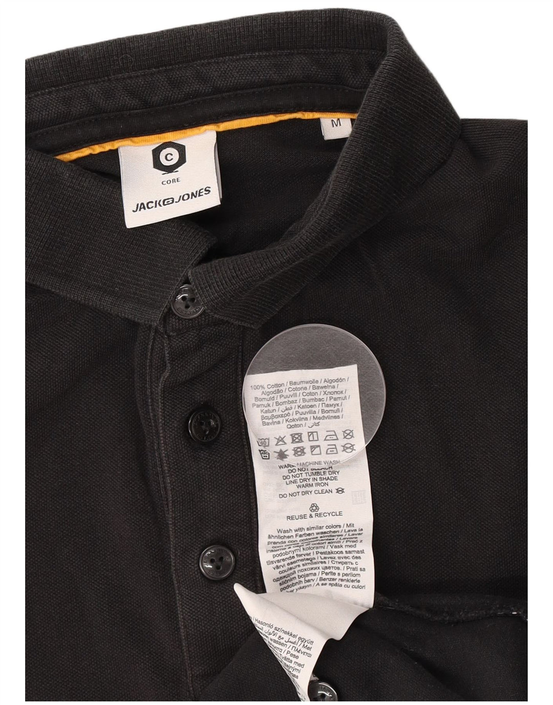Jack & Jones Mens Graphic Polo Shirt Medium Black Colourblock Cotton